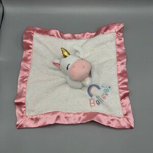 Magic Years Unicorn Lovey "Believe" Satin Edge Pink White Security Blanket NEW